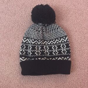 Black and White Pom Pom Beanie One Size Hat